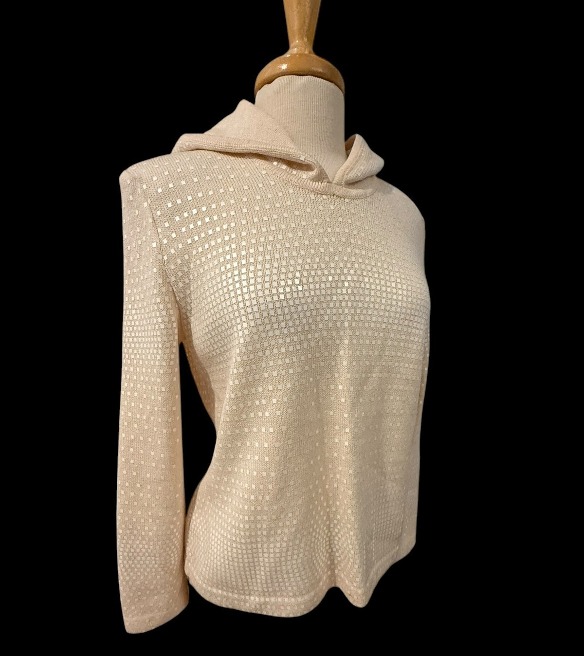 Vintage St. John Couture Marie Gray Blush Peach Sz 4 Sequined Sweater Hoodie Top