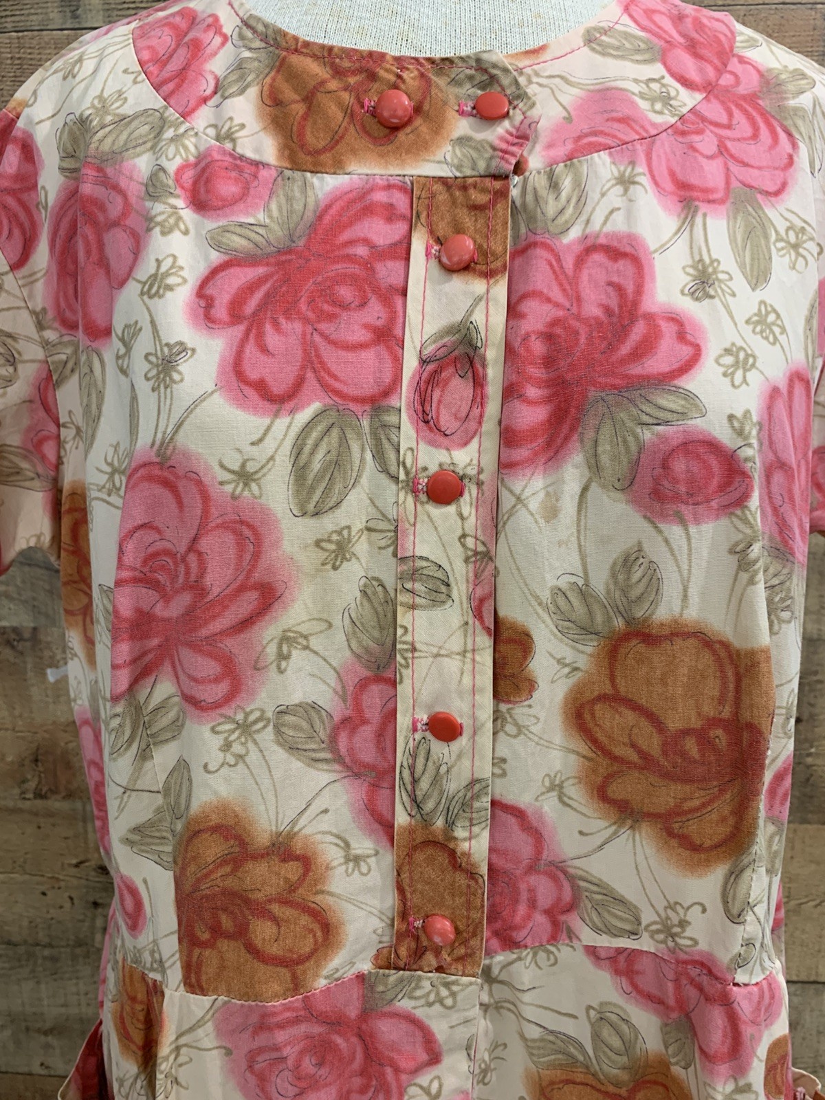 Vintage 1950’s Cotton Button Front Floral Dress Bust 44”/38”Waist