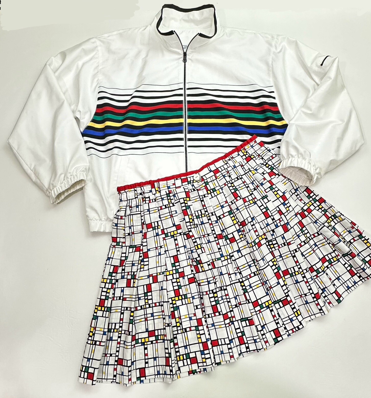 Vintage TAIL Tennis Jacket & Pleated Mini Skirt Set 90s Geometric Size M/12 USA