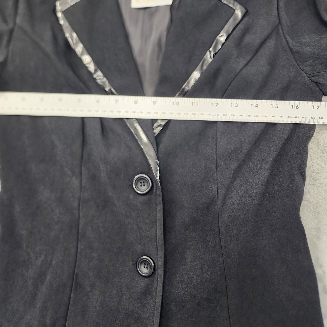 Vintage Elementz Blazer Womens S Black Faux Patent Leather Trim Office Formal