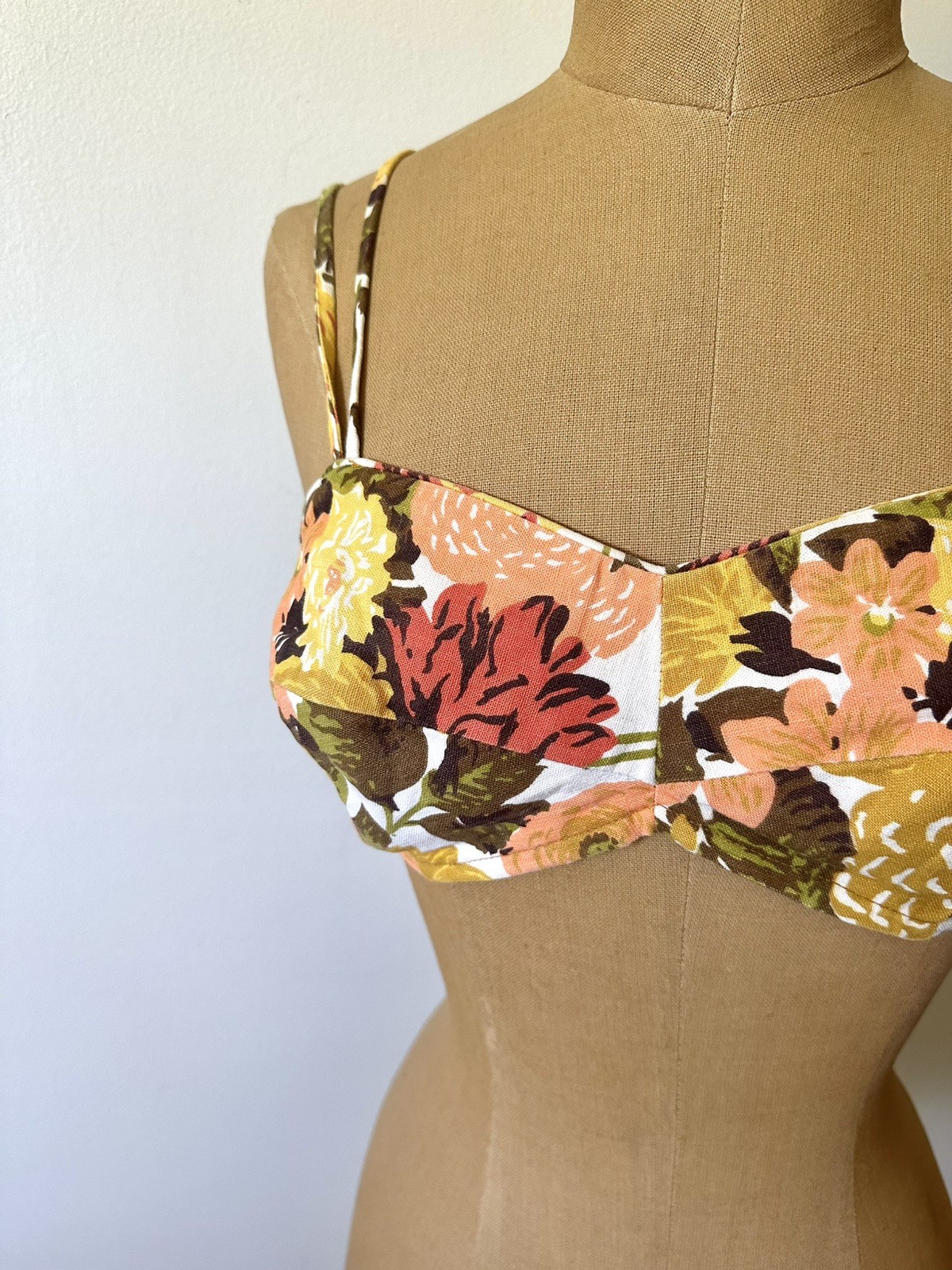 Vintage 1950-1960’s Floral Bathing Suit Top, Bullet Bra Styling