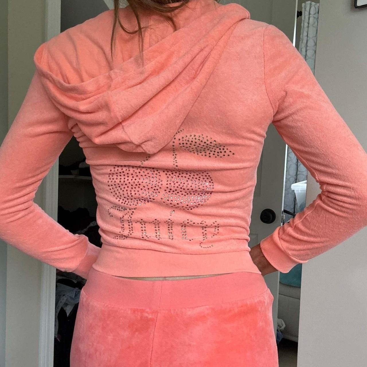 Vintage Juicy Couture Y2K Cherry Coral Pink Velour Tracksuit Set 2-piece size S