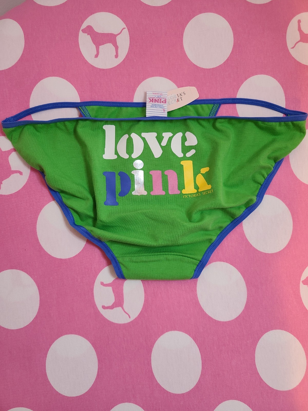 Rare VTG VS PINK Extra Low Rise Graphic Cotton String Bikini Panty Size Lg NWT