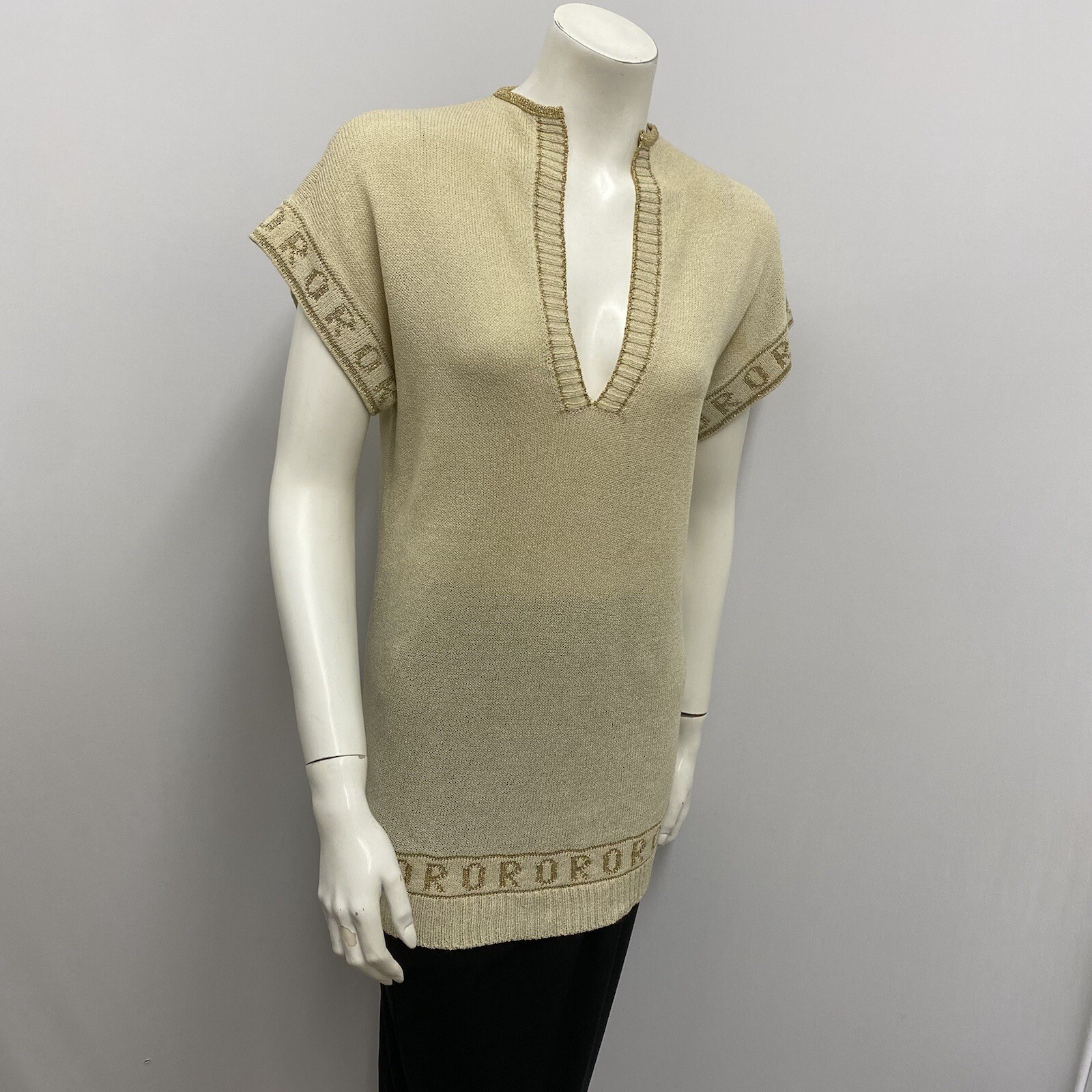 Vintage Krizia Maglia Knit Tunic Sweater Top Says „ORO” Means Gold 44 Small S