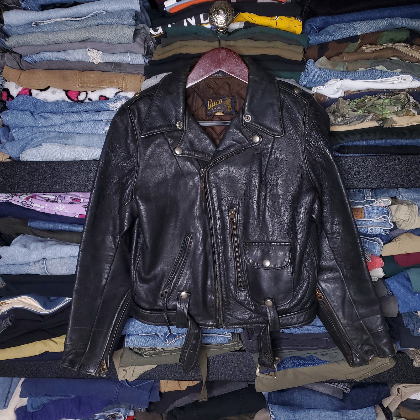 Vintage 1950s Buco J-22 Leather Jacket Horsehide Size 18 Motorcycle 19.5 x 21