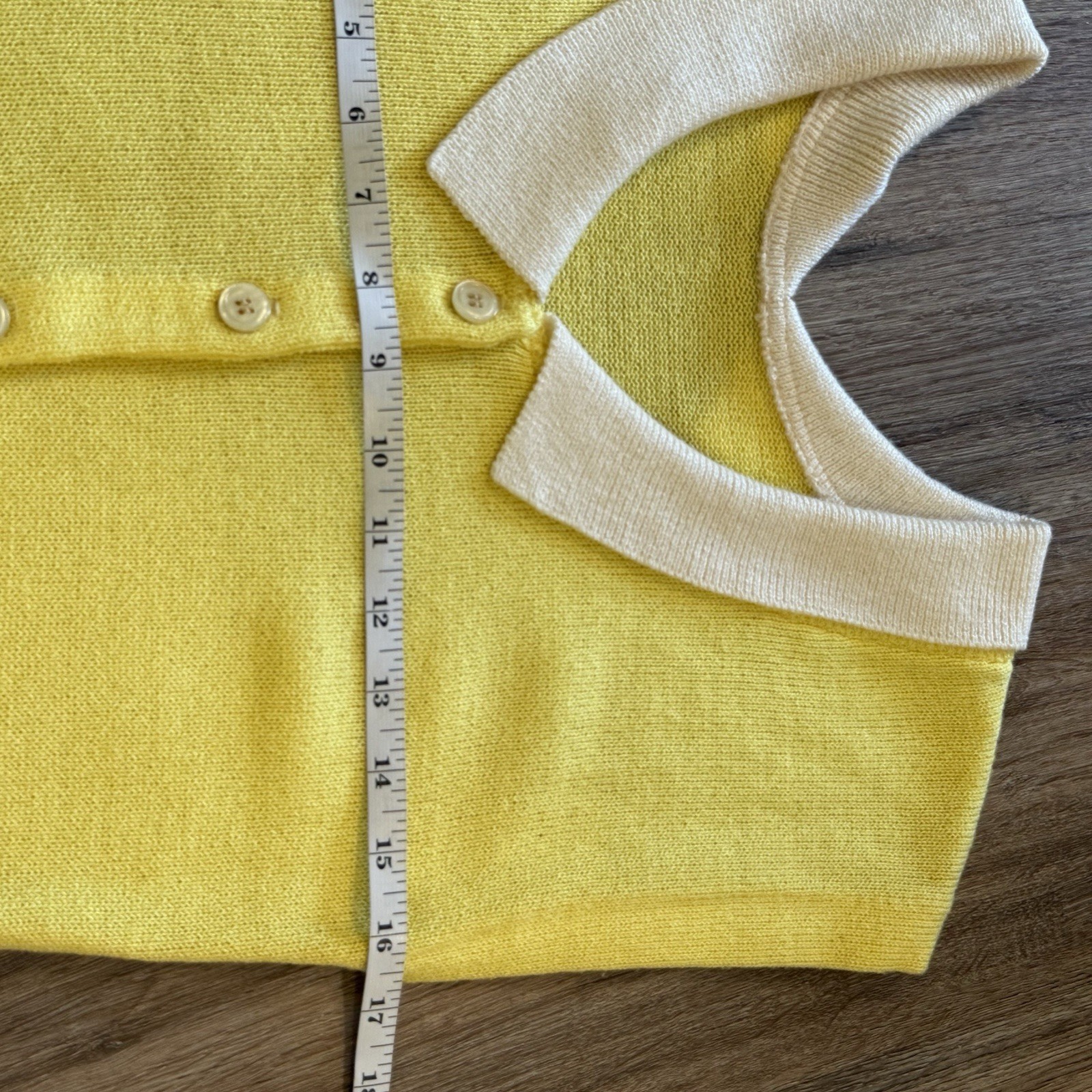 Vintage 60s Midi Knit Dress Women’s Small Yellow Cream Button Up Collar Feminine