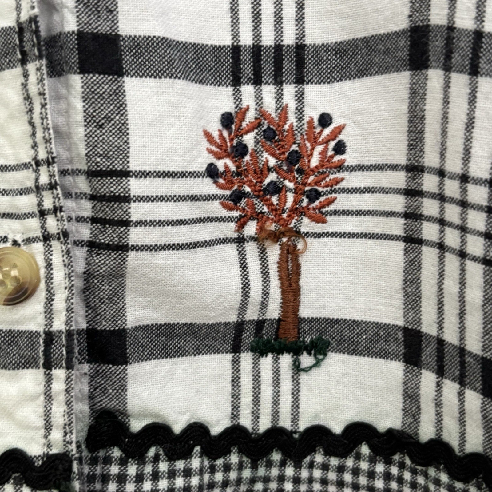 VTG 90s That’s The Way To Go Long Sleeve Gingham Embroidered Trees Shirt-S-Fall