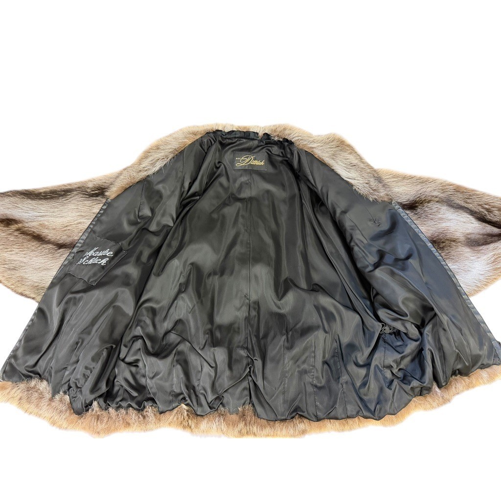 „Dittrich Furs” Real Fur Coat Cropped Batwing Zip Up Brown Grey Silver Fox NO SZ