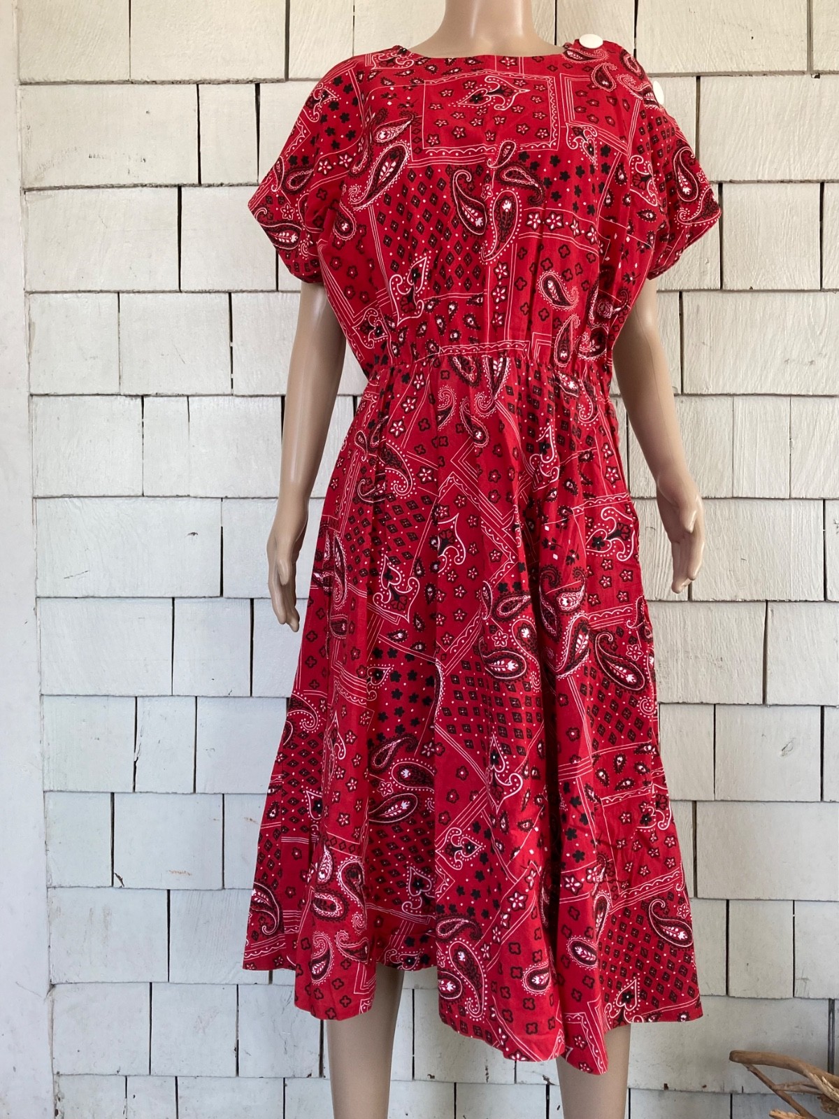 Vintage Boho Cottagecore 1960s-70s Bandana Print Summer Dress Size Small