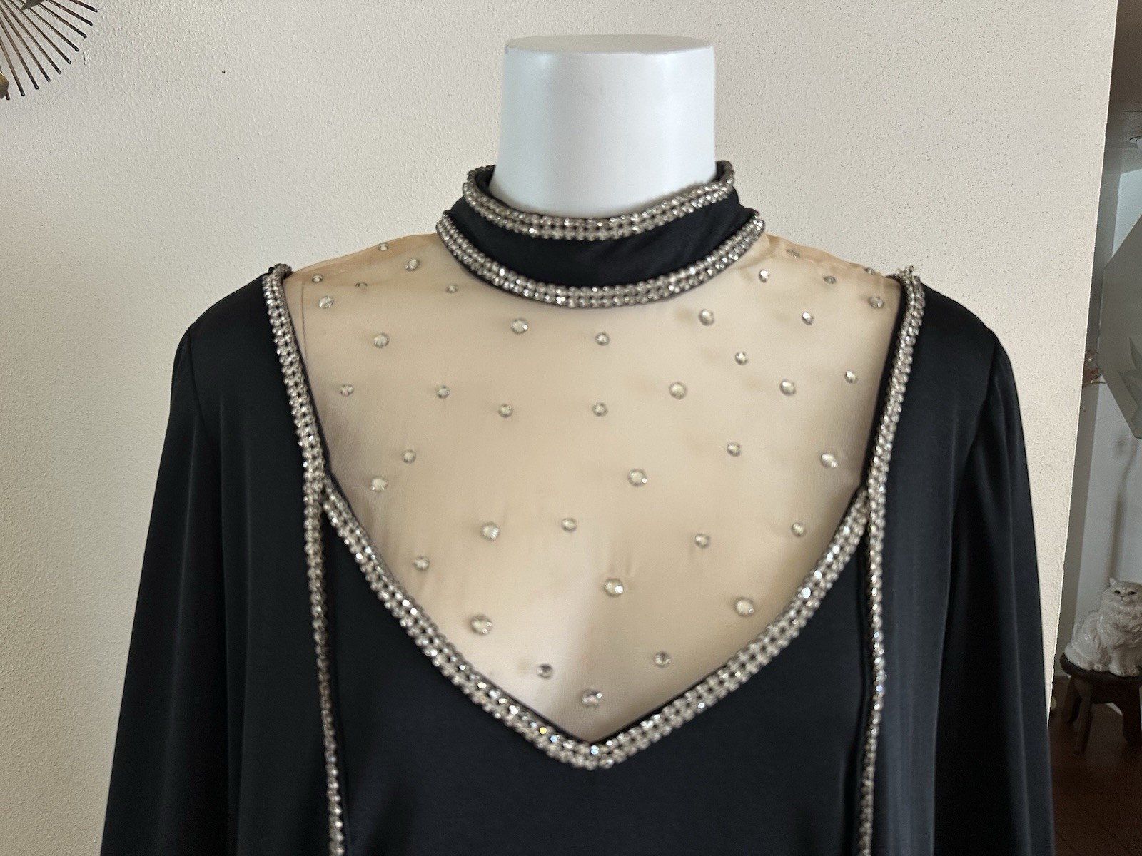 1970s Custom Opera Stage Recital Gown Costume Shoulder Cape Rhinestone Dress VTG