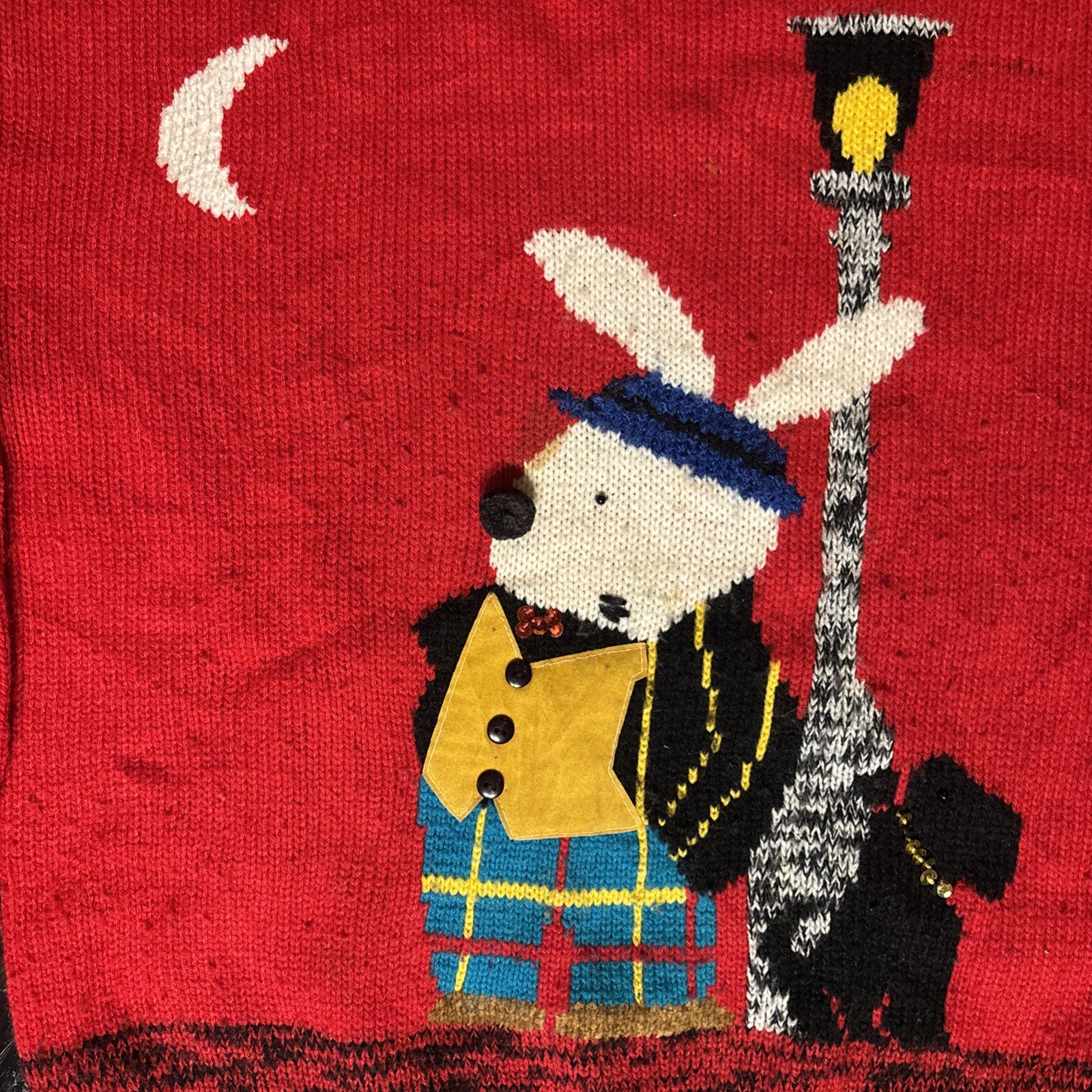 Vintage Novelty Knit Rabbit Dog Sweater Red | Youth XL / Adult XS | Cut Tag