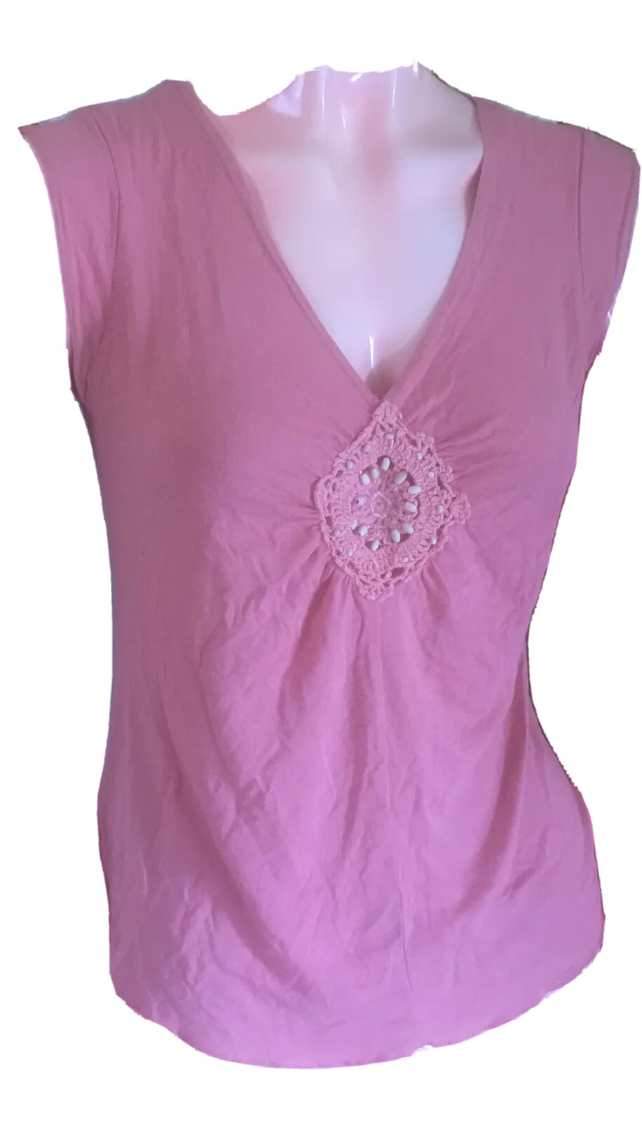 Vintage WestCo Salmon Spandex Viscose women’s Top Embroidered beading design S L