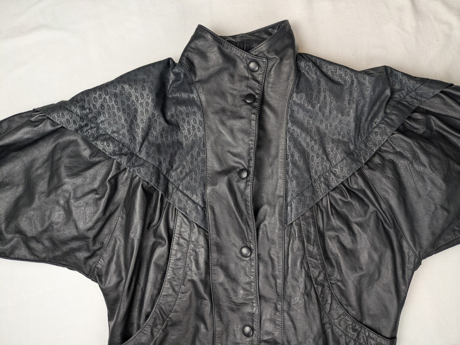 Womens Leather Leopard Print Black 80’s Jacket Size Med Bomber Biker Rocker