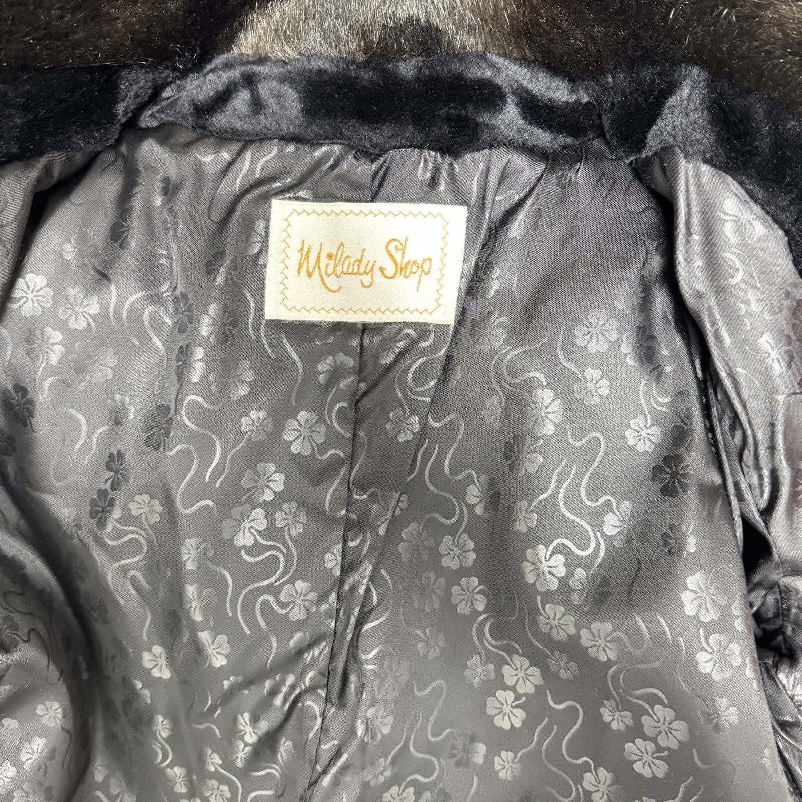 Vintage Milady Shop women’s coat black faux fur open front USA Made size S