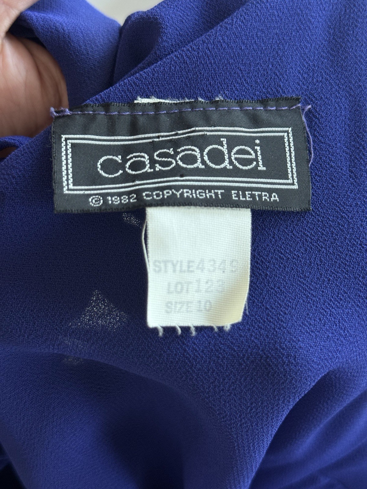 Vintage 80s Casadei Blue Long Sleeve Beaded Sequin Waist Fit Flair Midi Dress 10