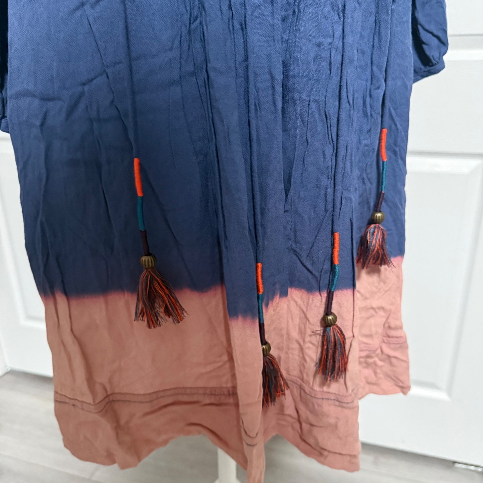 Anthropologie Holding Horses Mini Dress tie dye ombré tassel 2P fit and flare SM