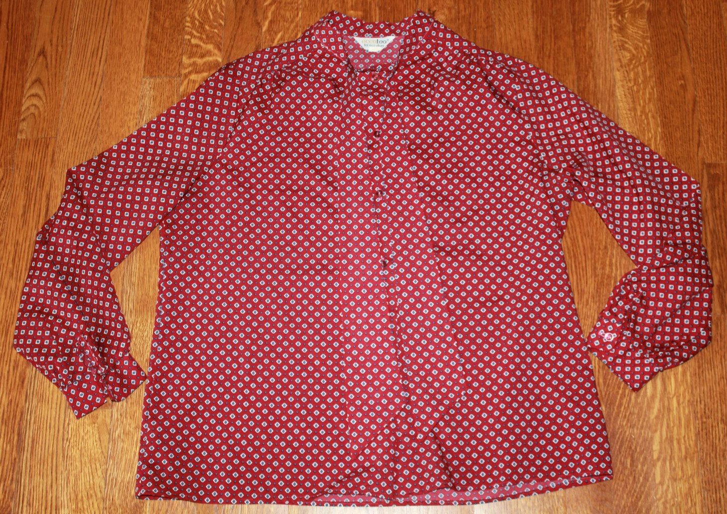 Vintage 1980s ECCOBAY long sleeve blouse red tie button secretary M/L Eccotoo
