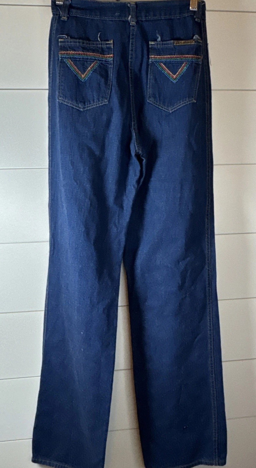 Vintage 70s Live Ins Sz 9 – 24 X 32.5 Embroidered Wide Leg Denim Jeans USA Chic