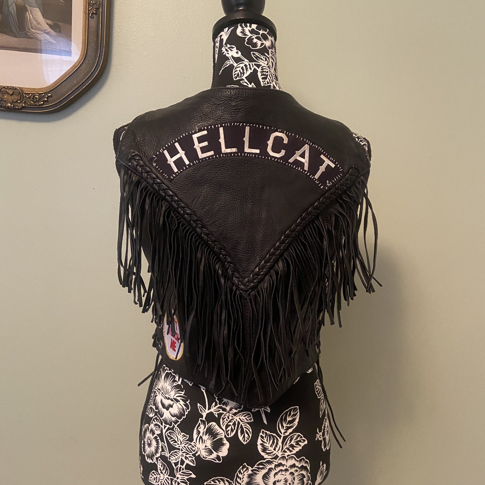 Womens Vintage Leather Biker Vest S, black, snap buttons