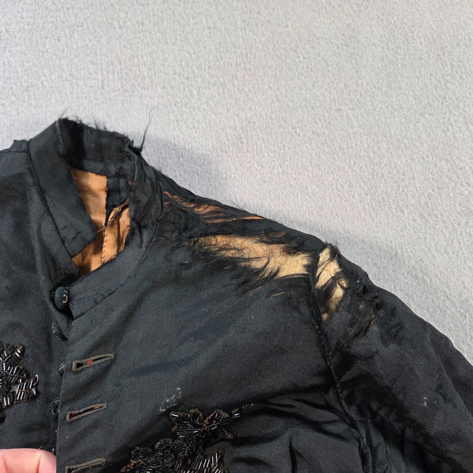 Vintage Antique Jacket Womens Black Silk Bodice Floral Beaded Victorian 1900s