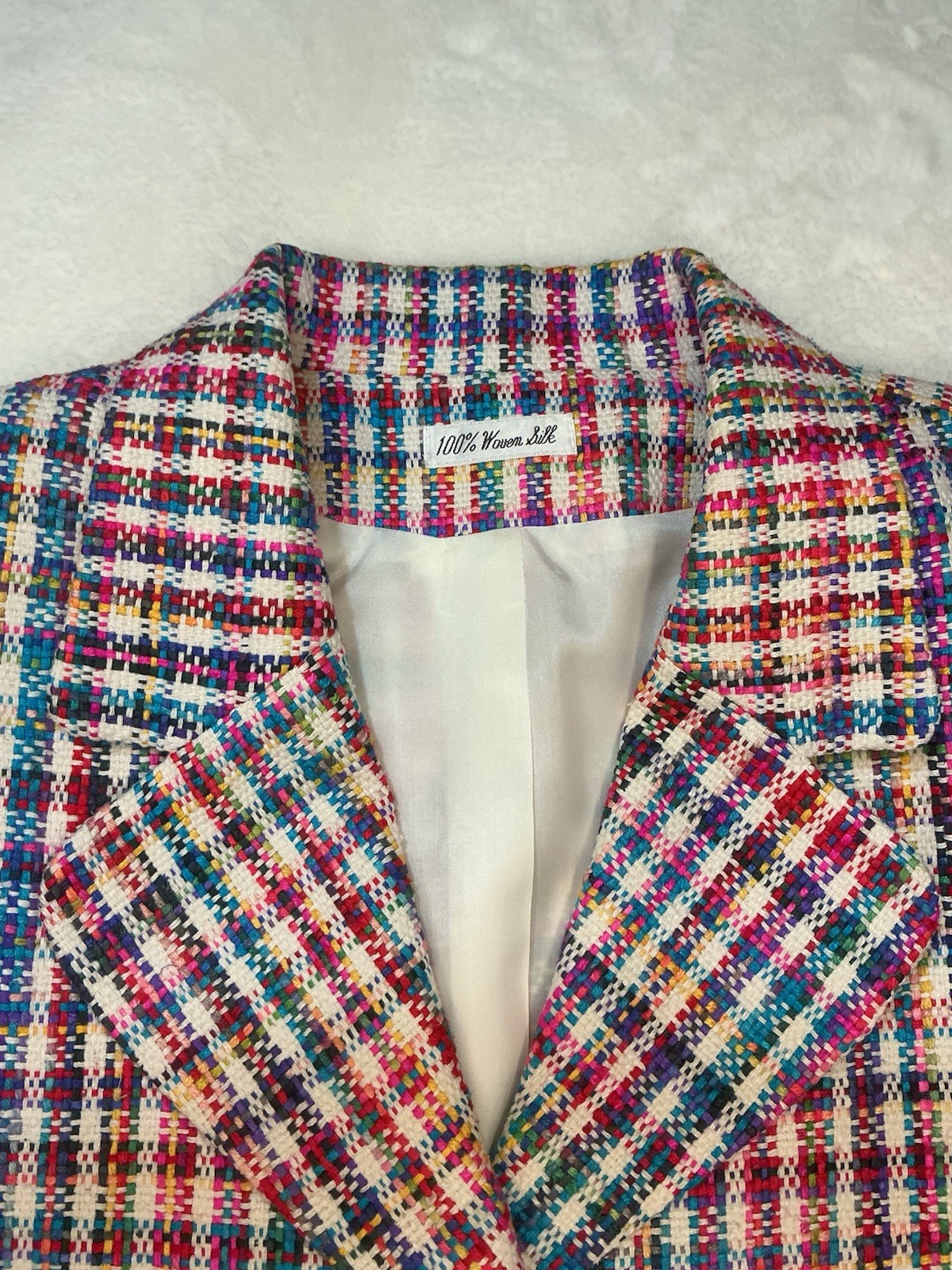 Don Caster Silks Vintage Multicolor Tweed 100% Woven Silk Cropped Blazer Sz 4