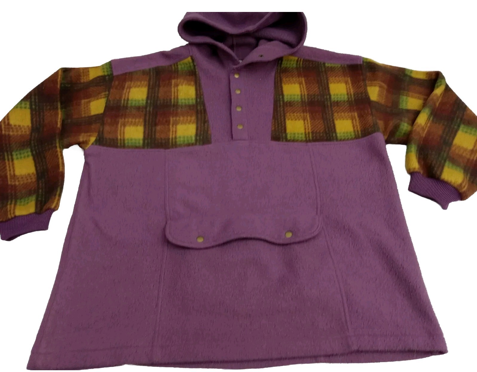 Vintage 1980s ZIP CODE Hoodi Women M Fleece Purple Plaid Embroidered Logo Back