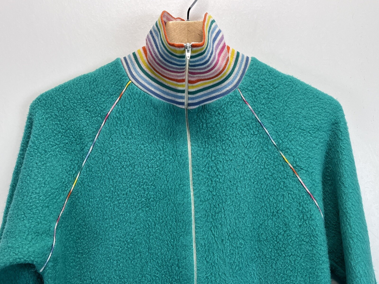 Vintage Unbranded Fleece Adult Pajamas Sz 13 Medium GUC Rainbow Trim 70’s