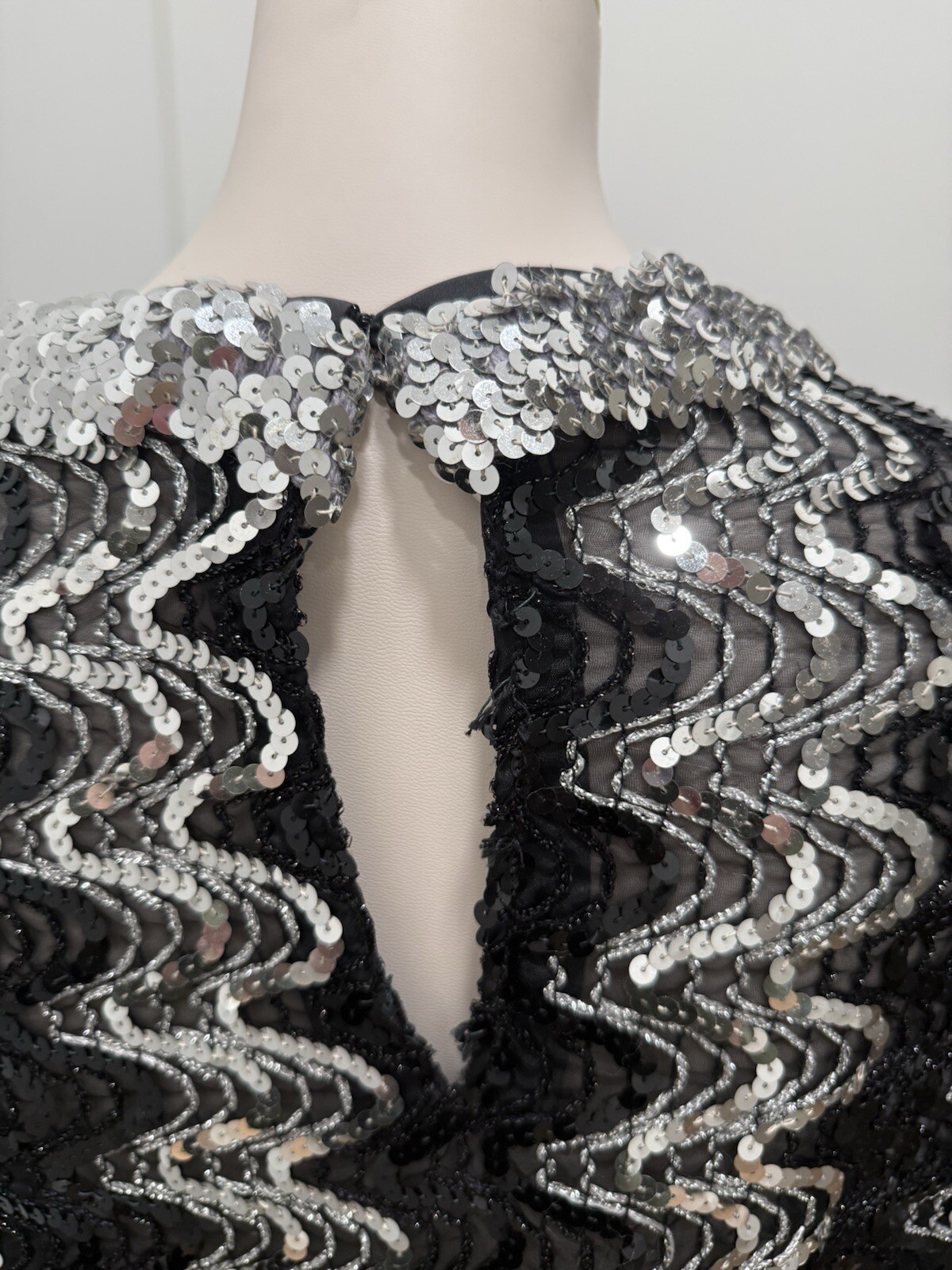 Vintage Sheer Sequin Dress Overlay Black And Silver