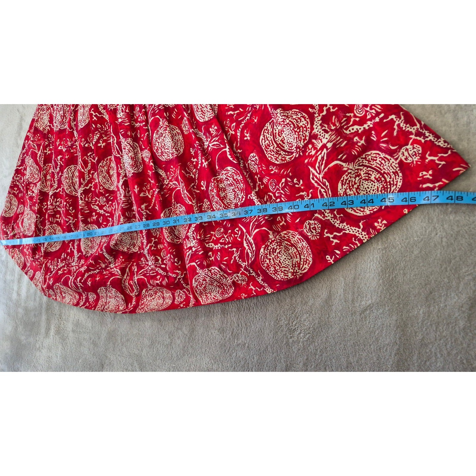 Vintage i Magnin Fit Flare Midi Dress Red Pomegranate Print Made France Size M