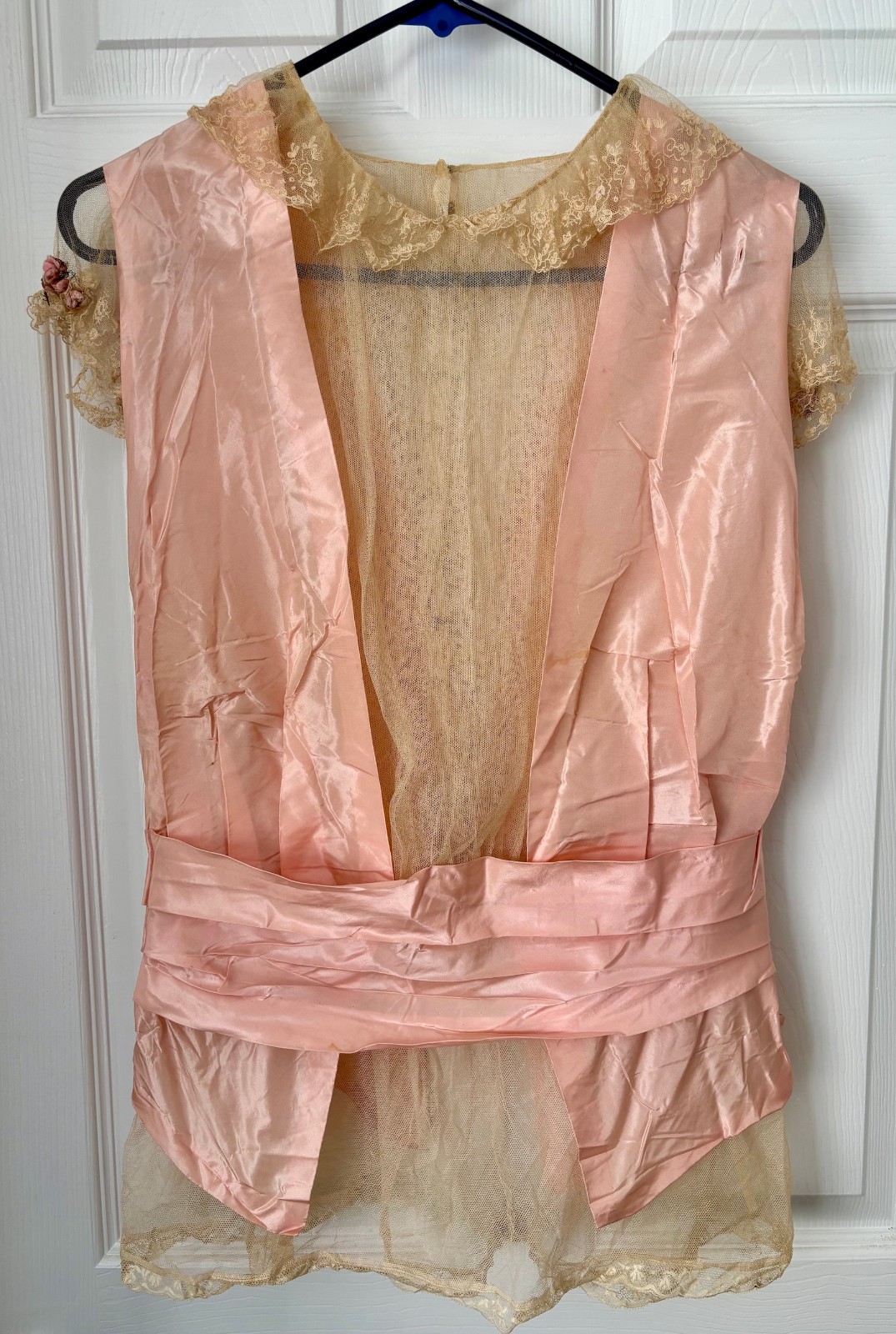Antique c1915 Pink Silk Taffeta Lace Bodice Blouse Edwardian Fashion Titanic Era