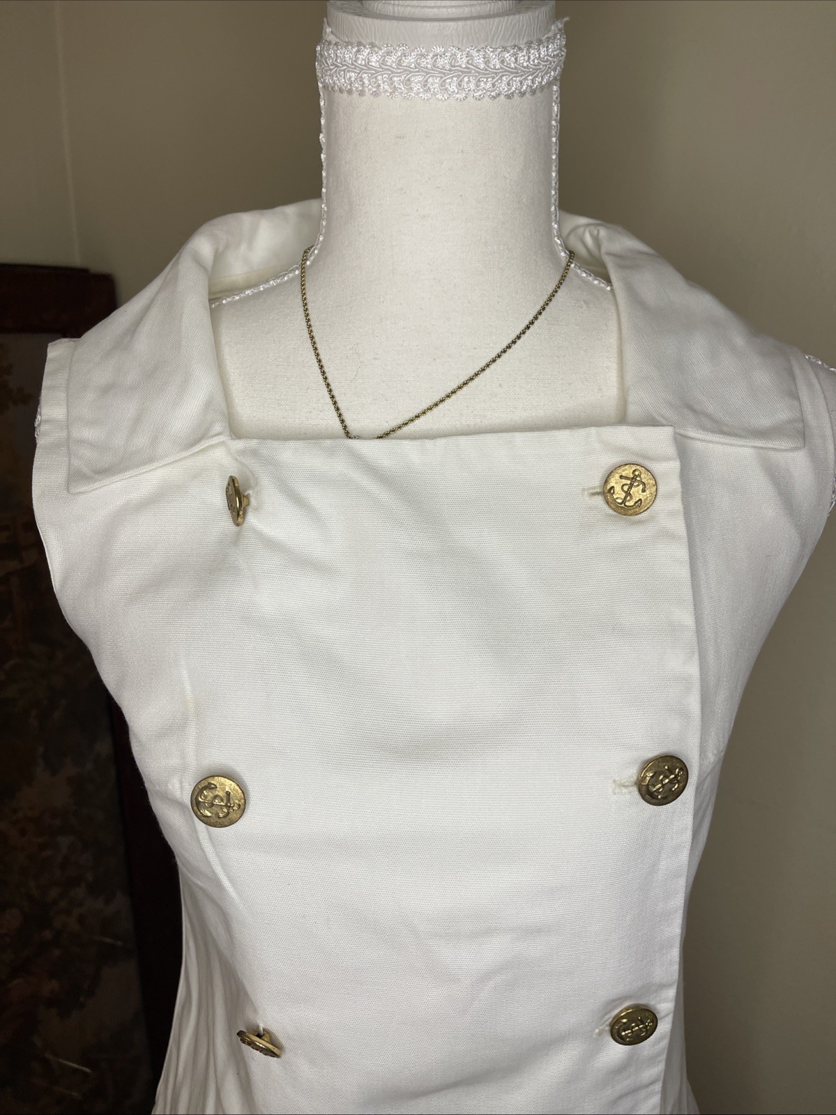 Vintage Thermo Jac Nautical Sailor Dress White Gold Button Pleated