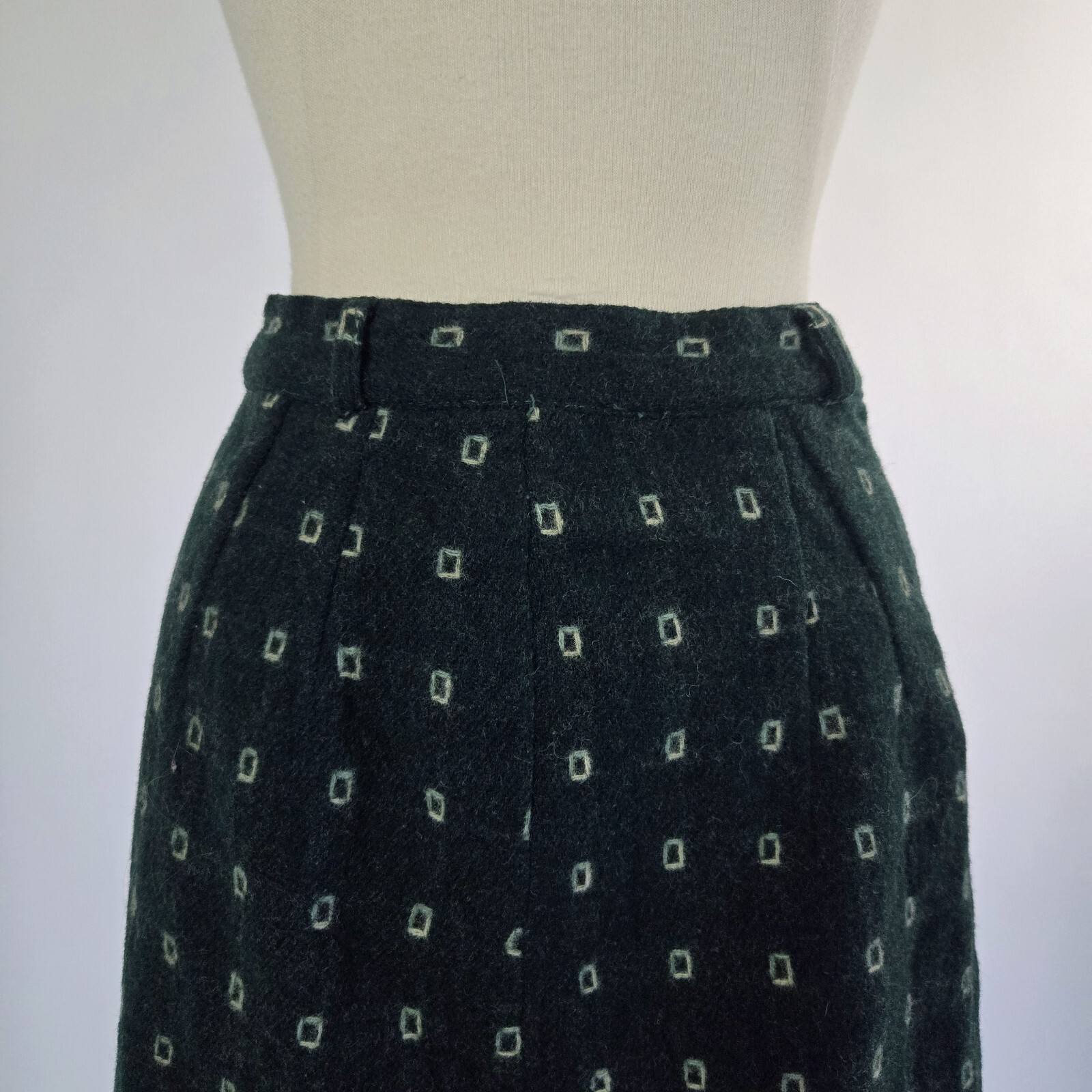 VTG 1950s Green Atomic Square Wool Skirt By Lampl Fashions Ohio Midi 25” Waist