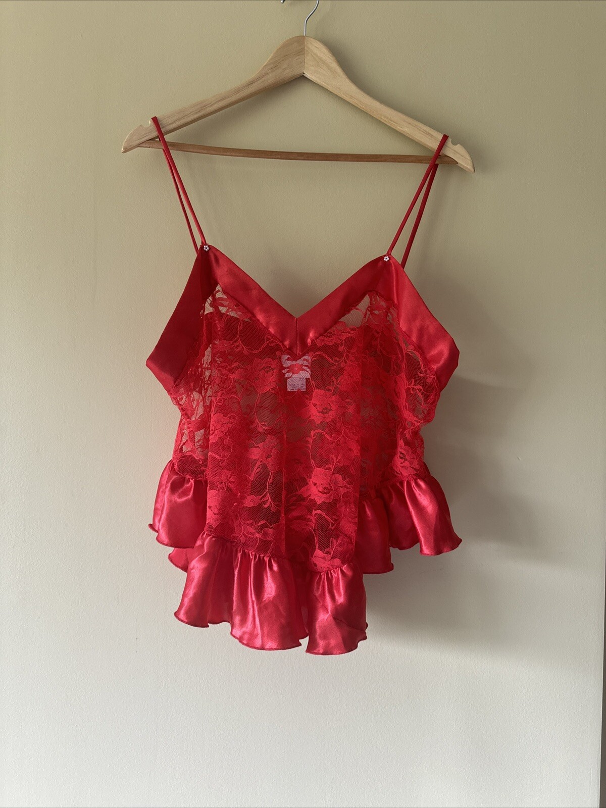 Sexy Red Vintage ADONNA Silky Lace Tank Flare Cami LACE Size L
