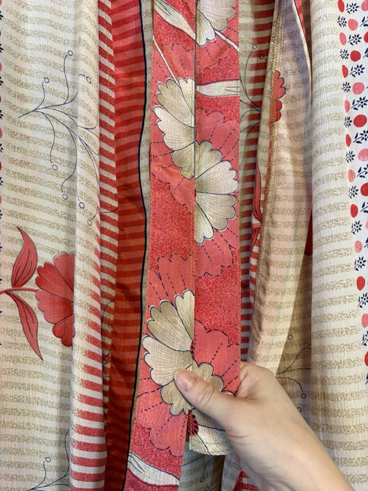 Incredible Vintage Satin Red & Creme Floral Handmade Duster Jacket Kimono. O/S