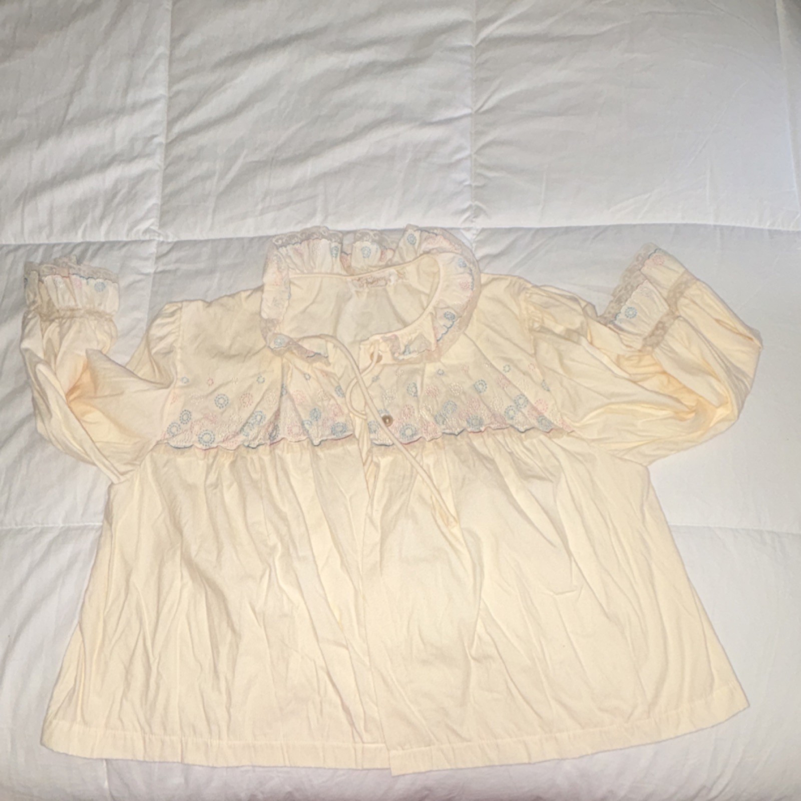 Barbizon Feathaire Ivory Pink Blue Embroidered Vintage Sleepwear Medium