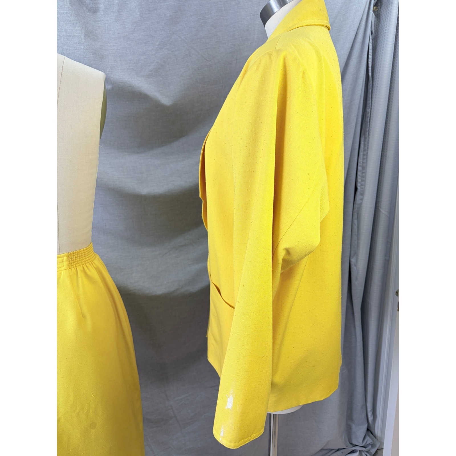 Vintage 80s Edith Flagg Three Flaggs Yellow Skirt Suit Skinner Couture Fabric 10