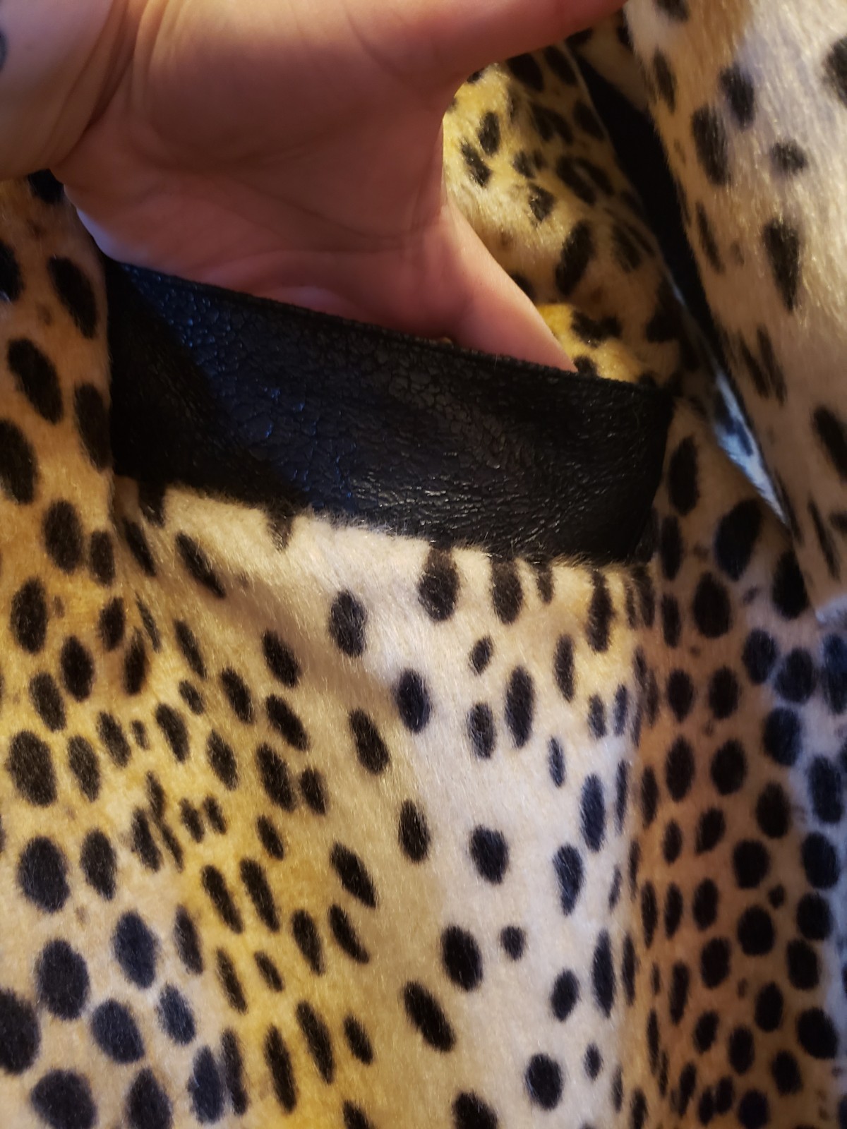 Sportowne Safari Faux Fur Leopard Print Coat S Beige Black Vintage