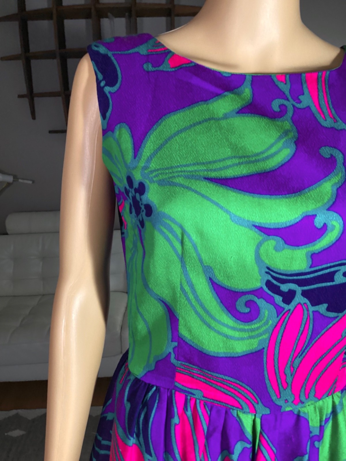 VTG 60’s Waltah Clarke’s Hawaiian Barkcloth Psychedelic Playsuit Romper Tiki 12