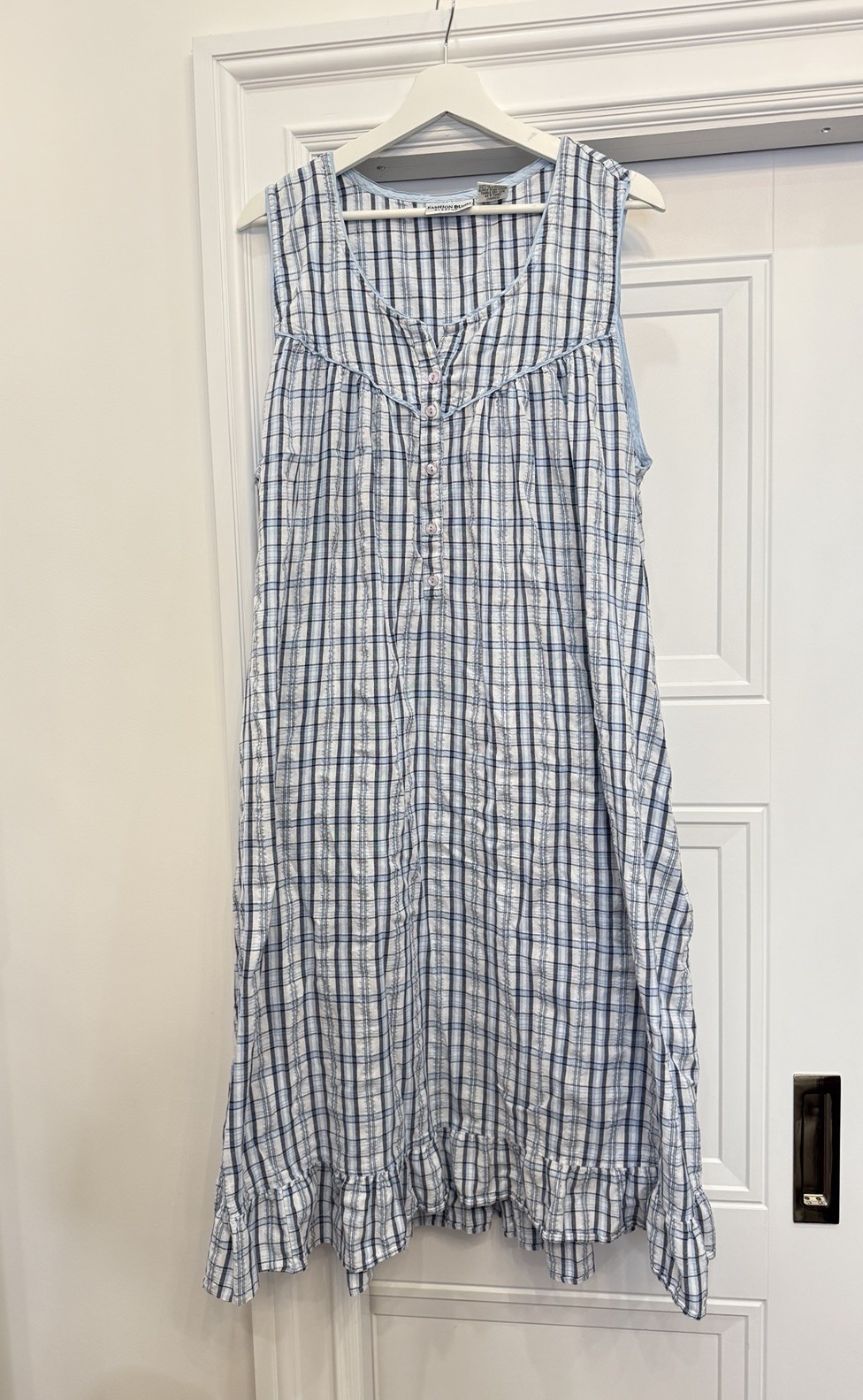 VINTAGE 90s FASHION BUG PLAID BLUE NIGHTGOWN DRESS COUNTRY MUMU 22/24W