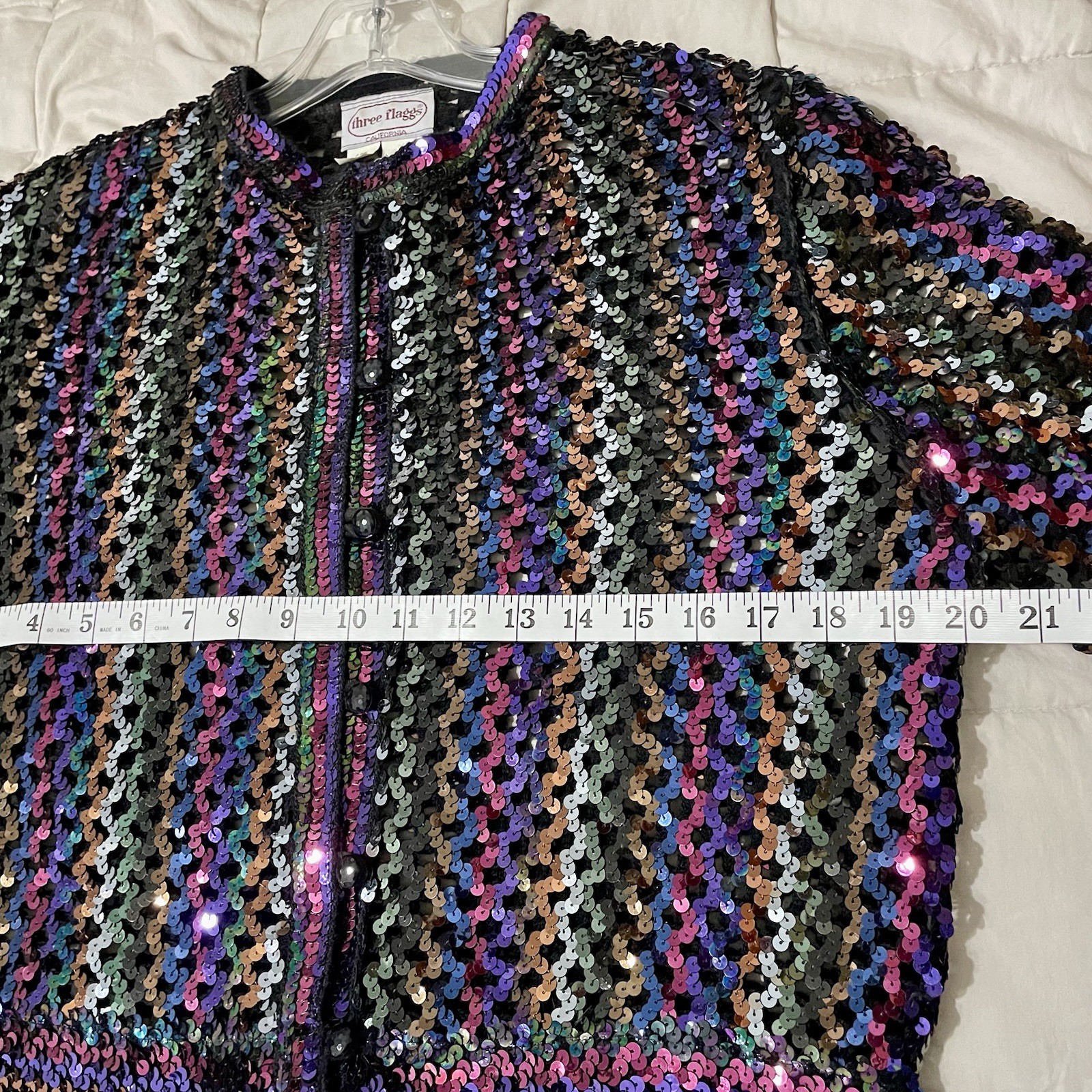Vintage Three Flaggs Purple Sequined Cardigan Jacket Size See Photos Long Sleeve