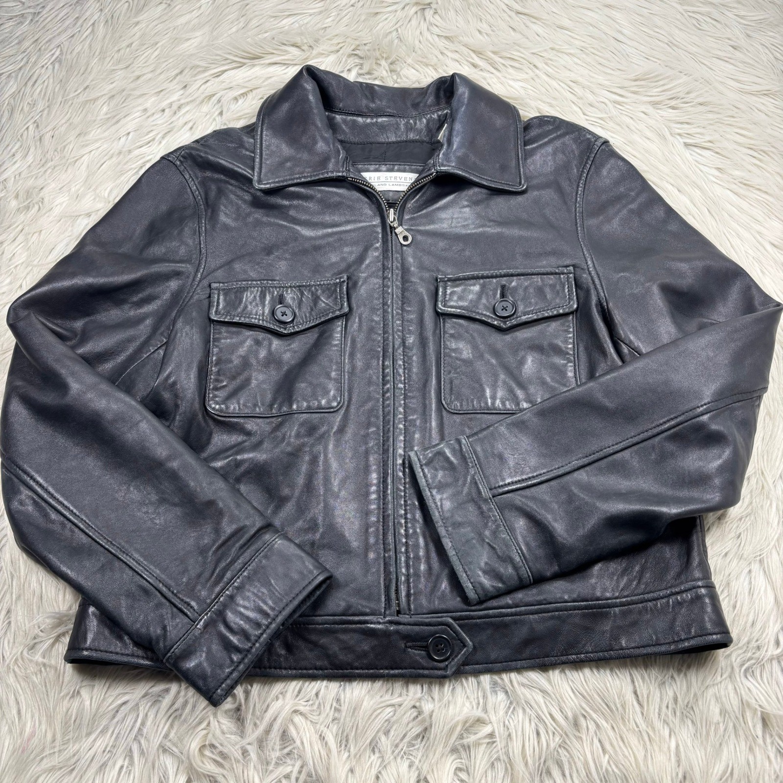 Vintage Valerie Stevens Women’s 10 Black Lambskin Leather Zip Front Jacket Moto