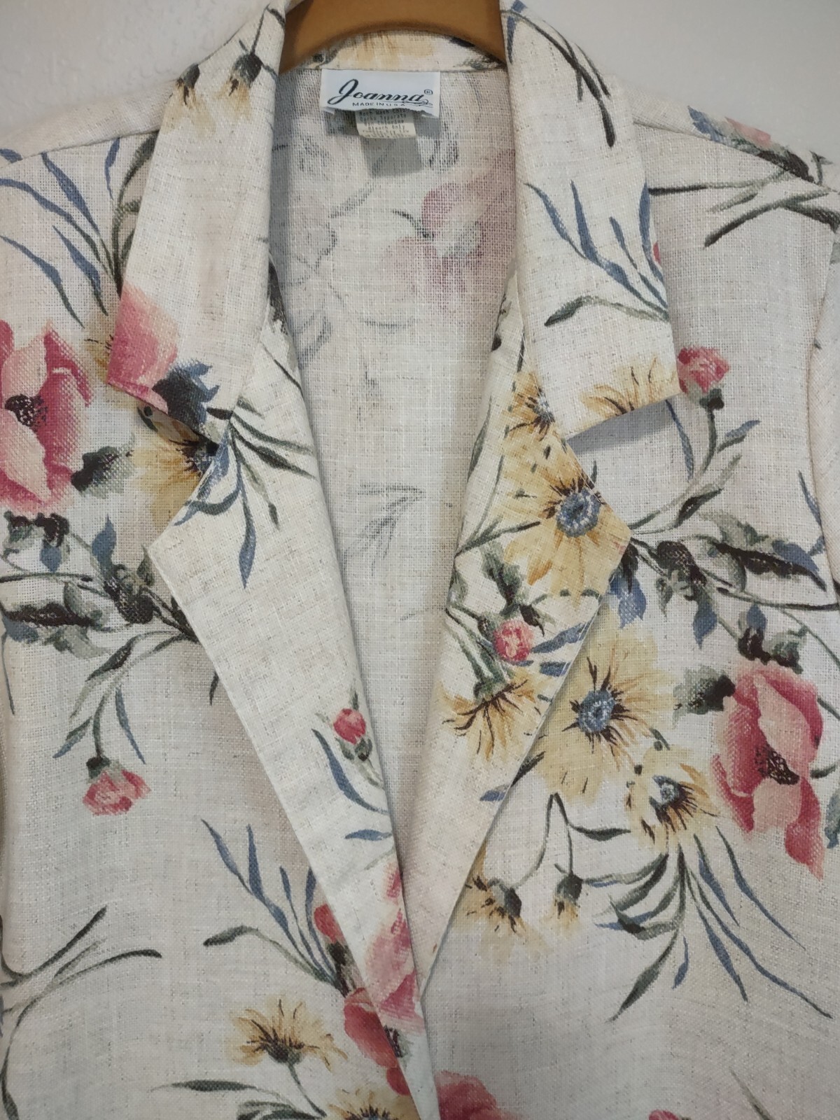 Vintage 80’s Joanna Floral Flax Blend One Button Cottagecore Blazer M