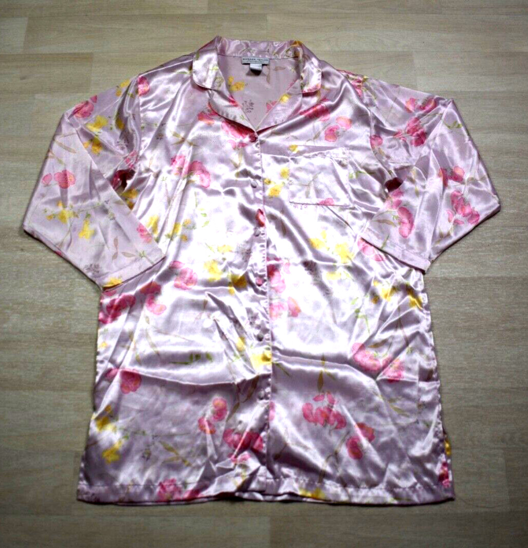 Y2K Morgan Taylor Intimates Satin Night Shirt Nightie VTG 2000s Floral Pink MED