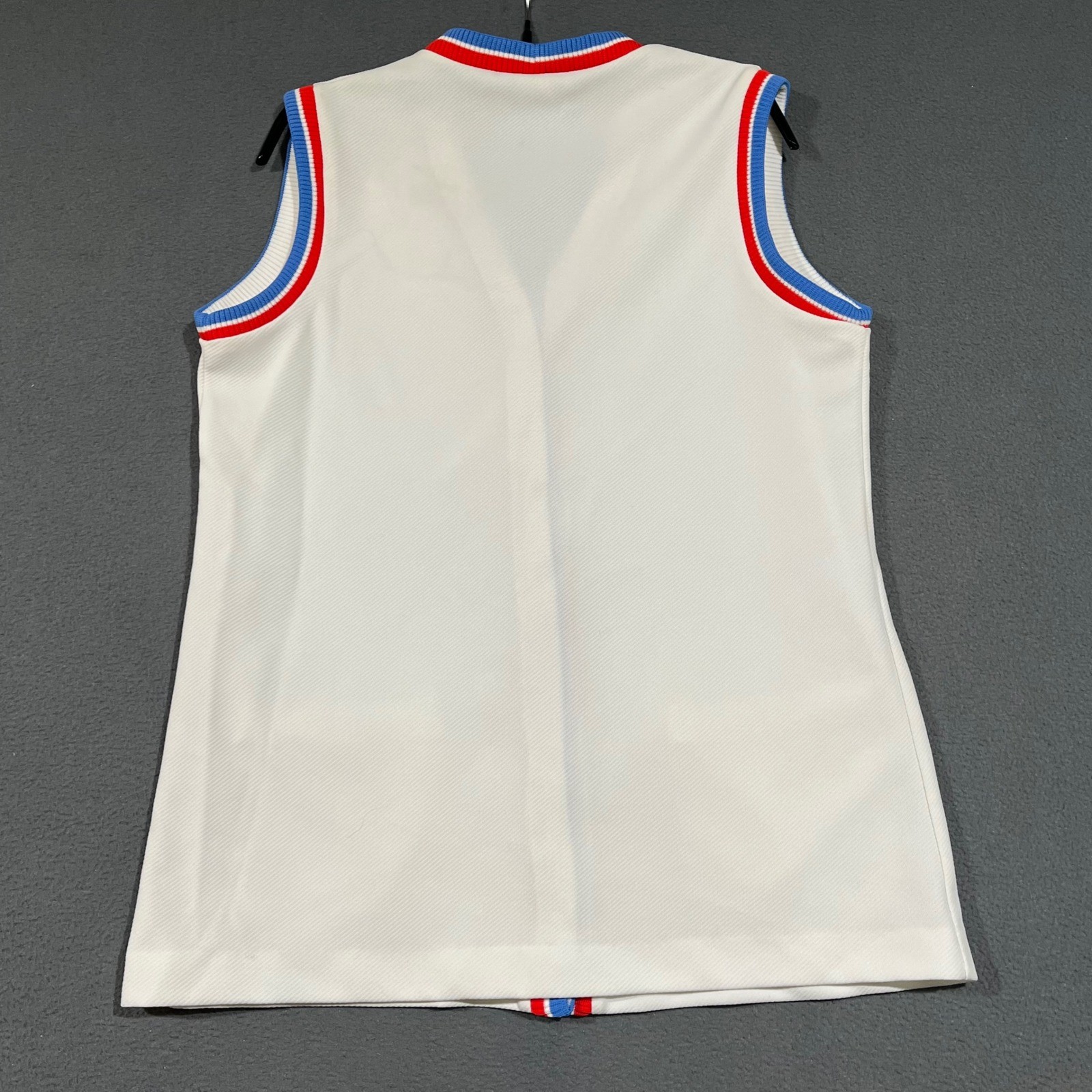 Tempo Vest Womens L White Red Blue Striped Trim Button Front 70s Retro Americana