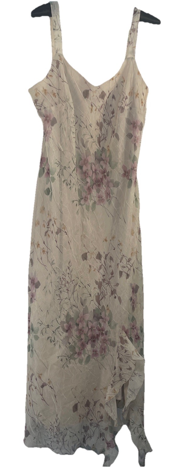 Vtg 90’s R+M Richards Maxi Dress 16 Cream Floral Boho Fairy Assymetric Coquette