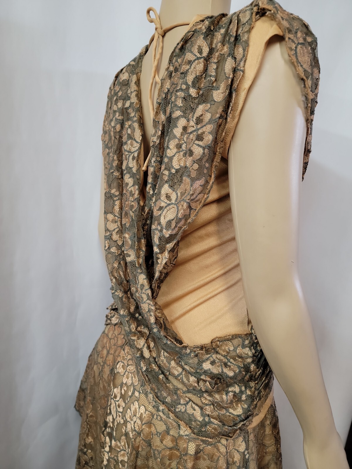 Climax Karen Okada By David Howard VINTAGE Lace Womens Gold/green Dress 9/10 #11