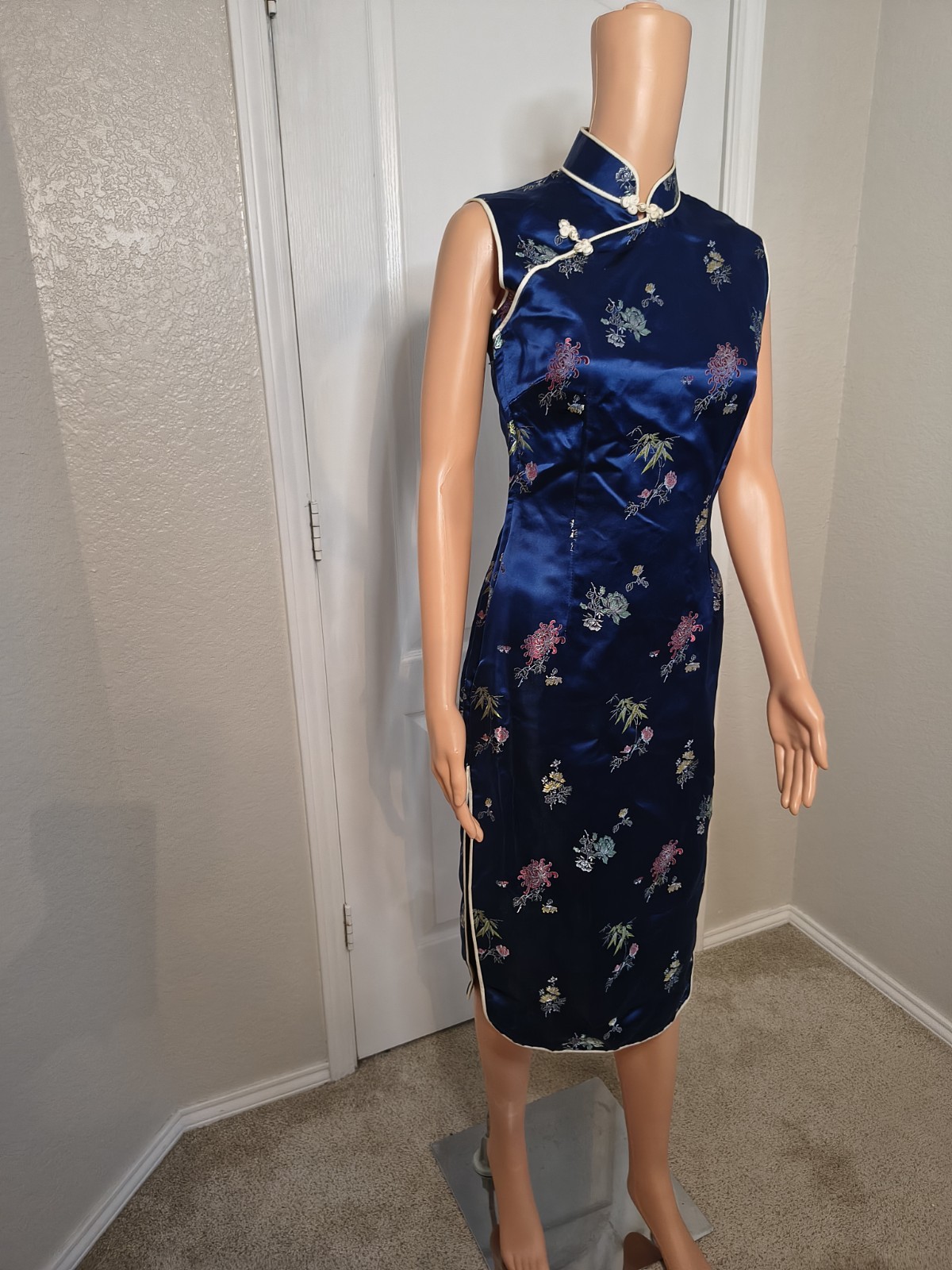 Vintage Asian Blue Dress Retro Glam Size 34 Approx Size Medium Traditional -DP29