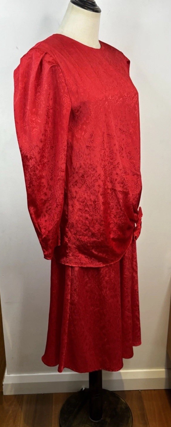 Vintage Suzanne Grae Cocktail Dress Size AU 12 Long Sleeve Drop Waist Red Retro