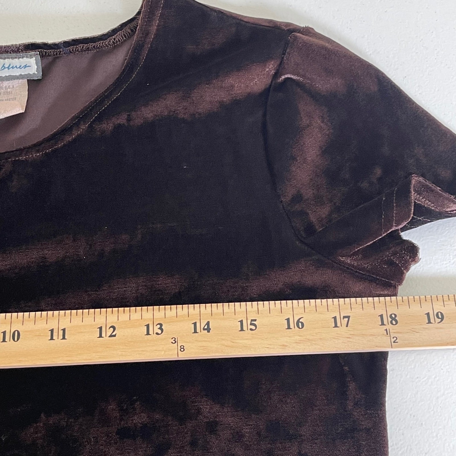 Vintage Aqua Blues Velvet Crop Top Womens L Chocolate Brown 90s Made in USA