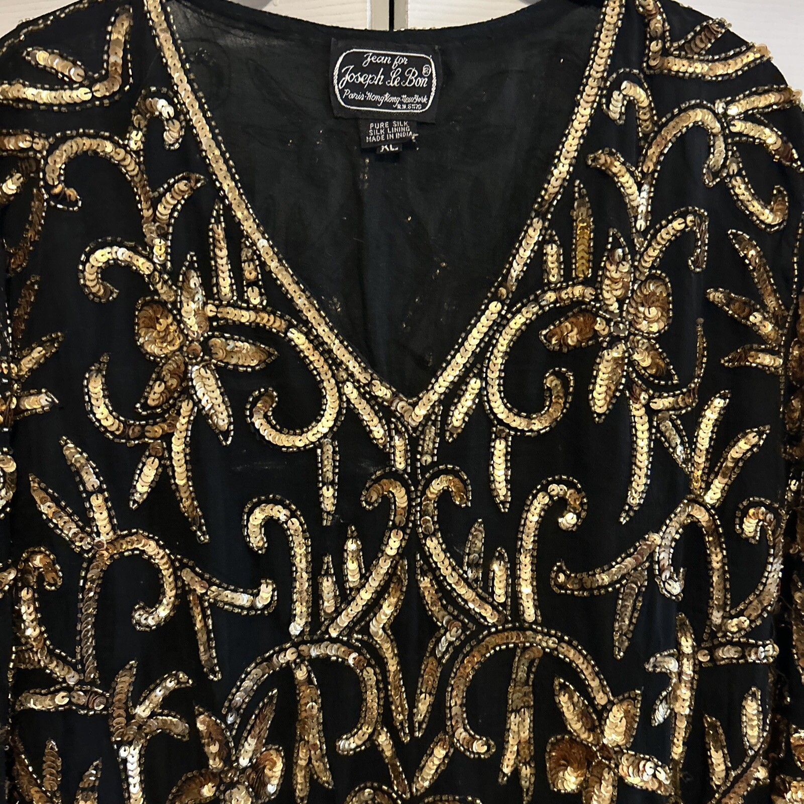 Vintage 1970s Jean For Joseph Le Bon Black/Gold Sequence Top Size XL